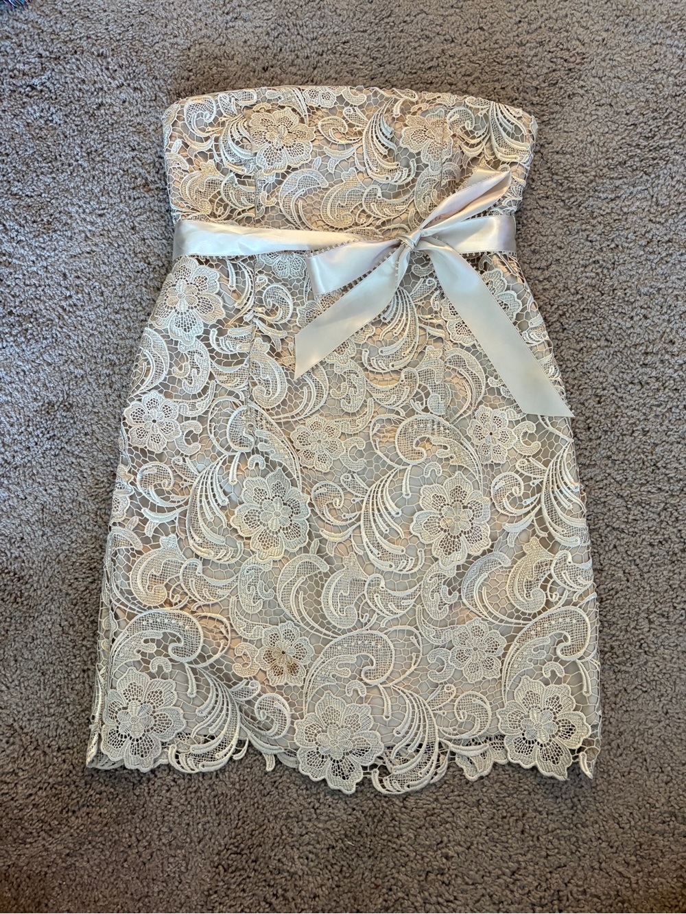 Adrianna Papell Ivory Lace Strapless Bow Dress